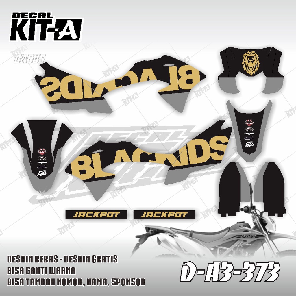 Decal kawasaki KLX 150 BF MOTIF BLACK KIDS TRAIL HITAM GOLD