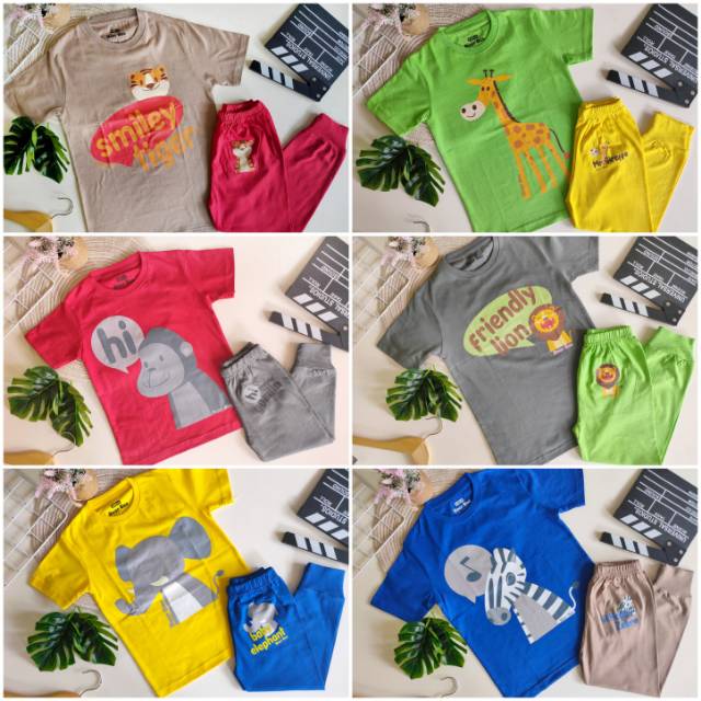 Kaos anak setelan / set animal bear bee