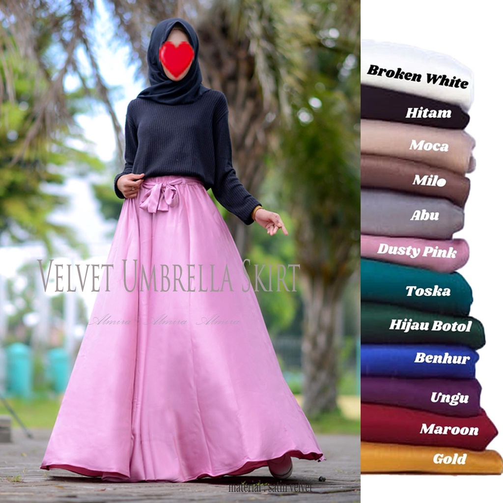 Rok Panjang Wanita Muslimah Payung Pesta Satin Velvet Umbrella Skirt Griyaraditya Almira