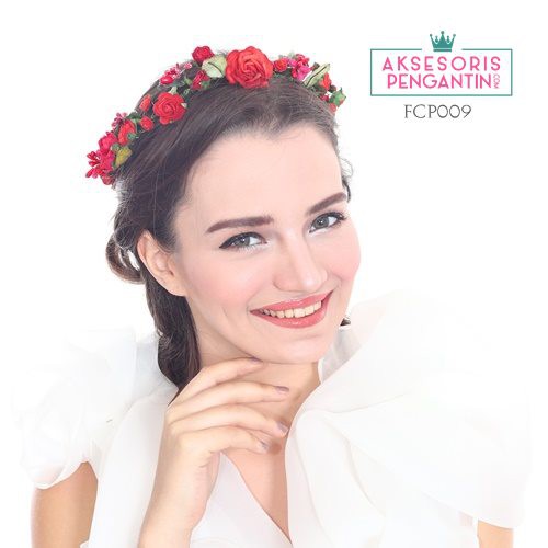 [PRODUK TERBATAS] BANDO WANITA FLOWER CROWN MAHKOTA BUNGA HAIRPIECE MERAH FCP009