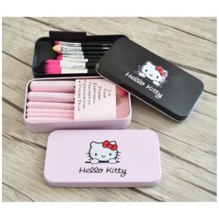 KUAS SET HELLO KITTY ISI 6 ( HITAM &amp; PINK )