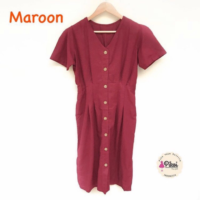 Dress merah cantik / dress button up / dress vintage / dress katun polos / dress sandra dewi / 1537