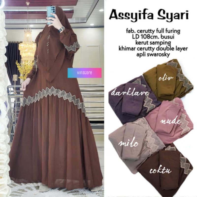 GAMIS SYAR'i TERBARU 2023 KHIMAR 2 LAPIS  ORIGINAL BY VINSTORE//BAJU MUSLIM WANITA //BAKU SYARI'I