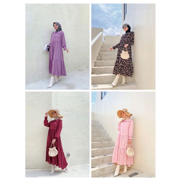 Nada midi dress / nada midi / midi dress / midi dress motif / kerah Popeye / midi polos / midi dress