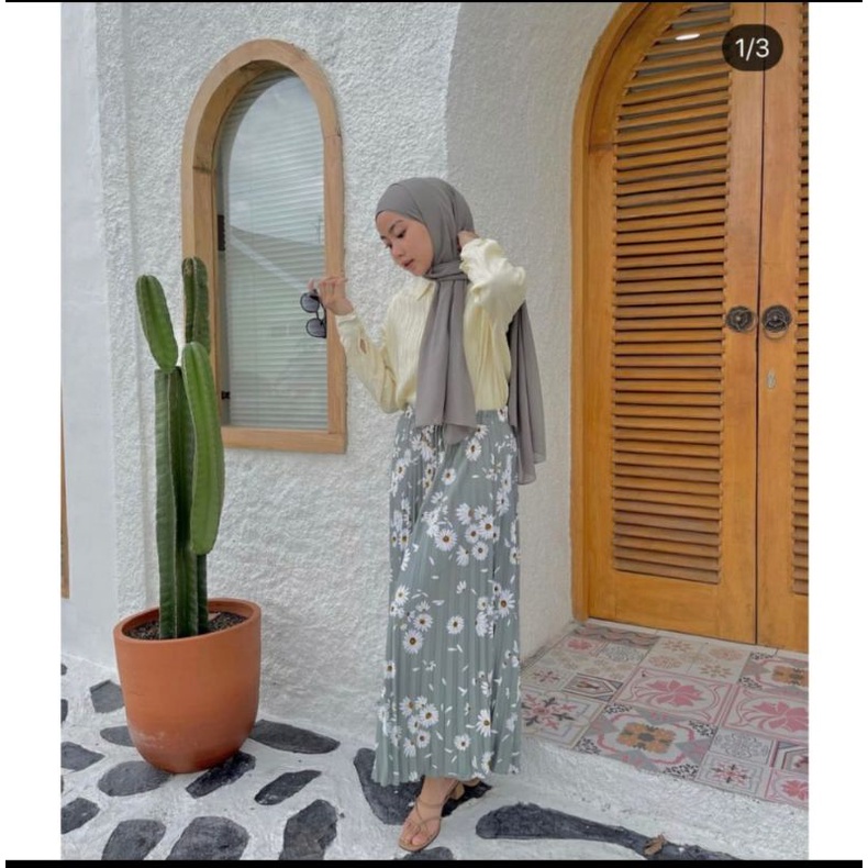 Rok | Rok Plisket | Rok Plisket Motif | Rok Plisket Motif Bunga Matahari