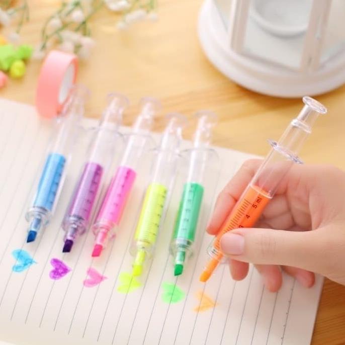 

Pen marker Desain Tabung Jarum Suntik Unik / Highlighter lucu - blue
