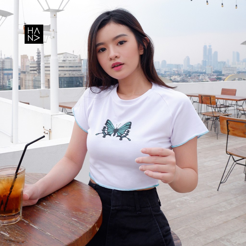 HanaFashion.JKT - Mariposa Crop Top Kaos Butterfly Murah Wanita - CT150