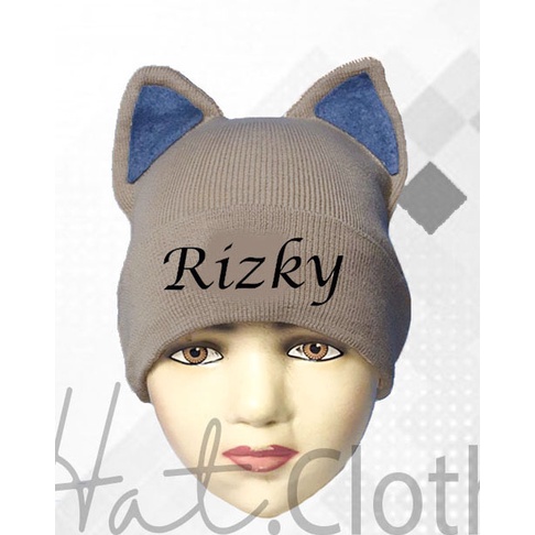 Kupluk Kucing Kids Anak Bayi Cewek Cowok Polos / Bordir Nama Suka Suka-COKLAT