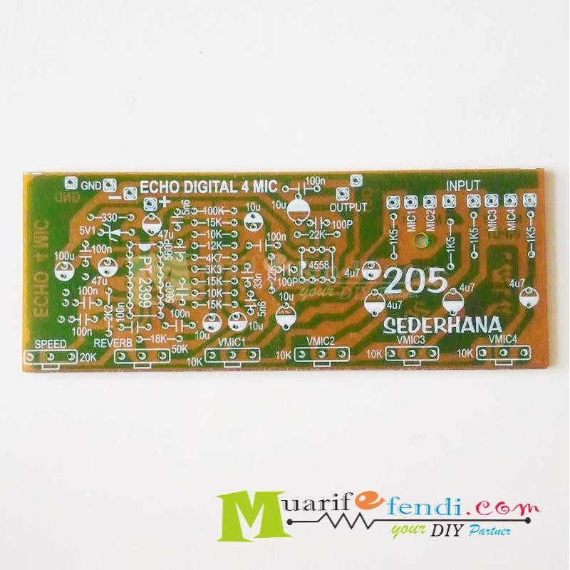 PCB Echo Eco Effect efek digital PT2399 4558 reverb 4 mic mixer SEDERHANA