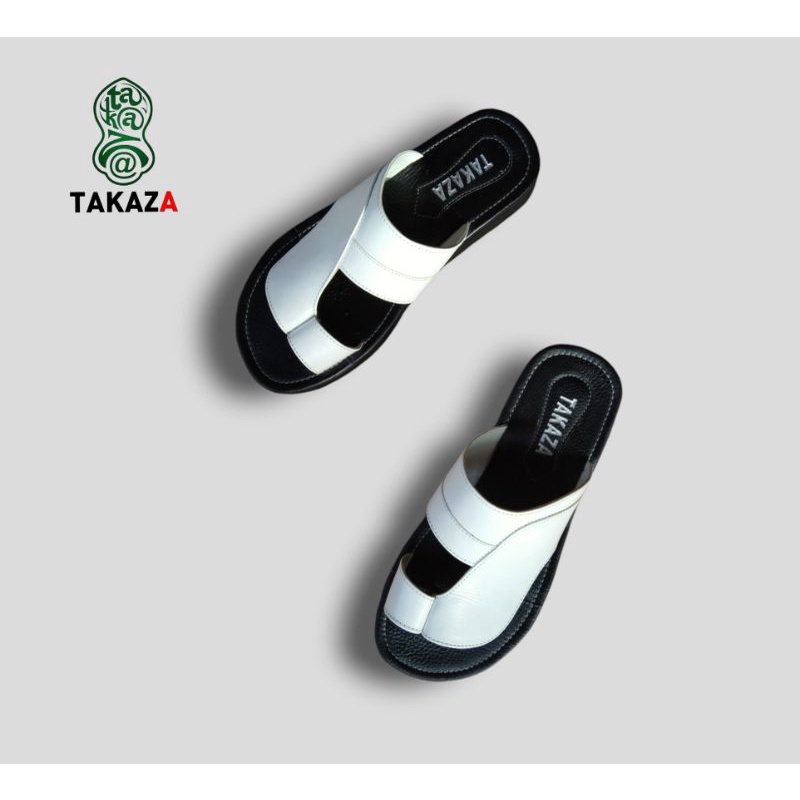 TAKAZA Sandal Kulit Pria Warna Putih Hitam