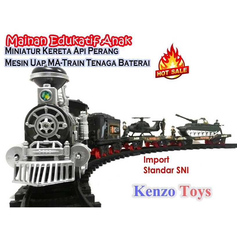 Mainan Edukatif Anak Miniatur Kereta Api Perang Mesin Uap Import SNI