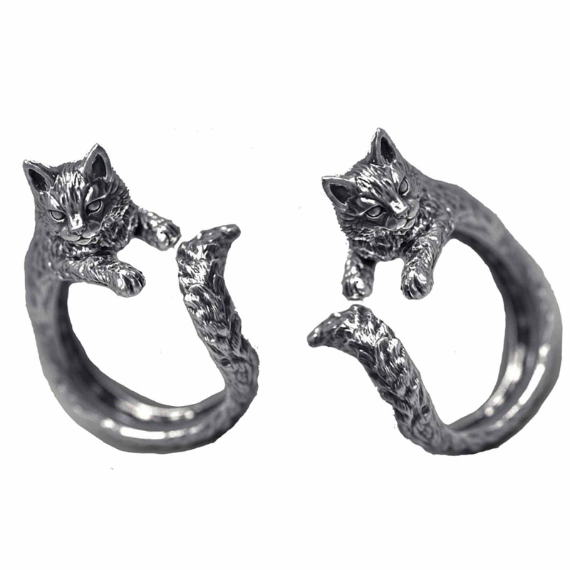 Cincin Desain Hewan Kucing Gaya Retro Punk Gothic Hip Hop Rock Untuk Wanita