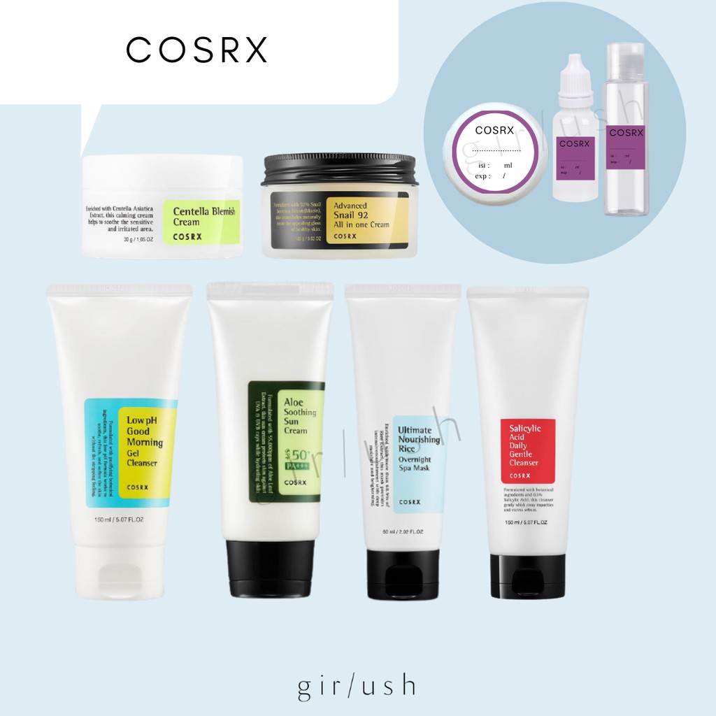 (SHARE) COSRX Low pH Good Morning Gel Salycilyc Cleanser Aloe Sucream Rice Mask Centella Snail Cream