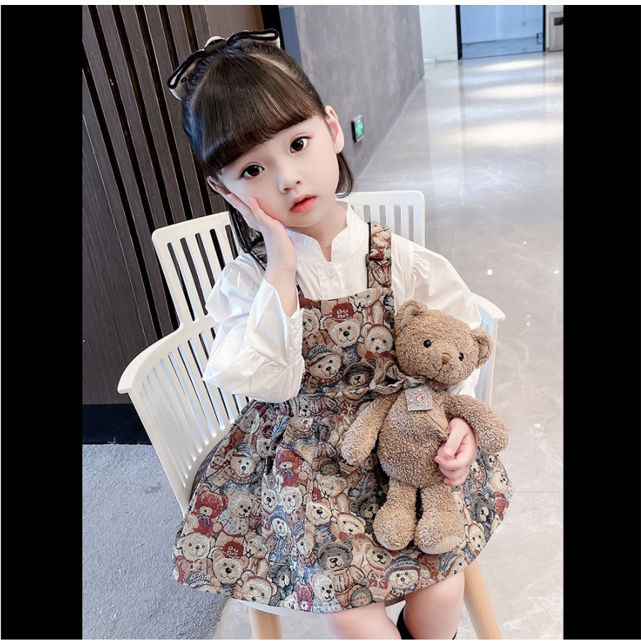 babyfit ALICE BEAR baju setelan anak perempuan rok overall dengan kemeja lengan panjang import al-d24