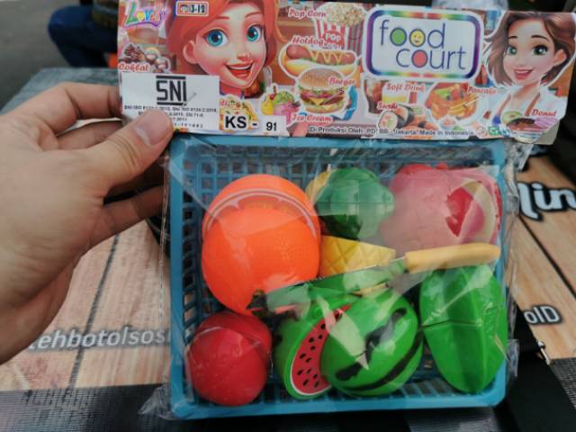 Mainan anak potong buah buahan sayur sayuran magnet keranjang