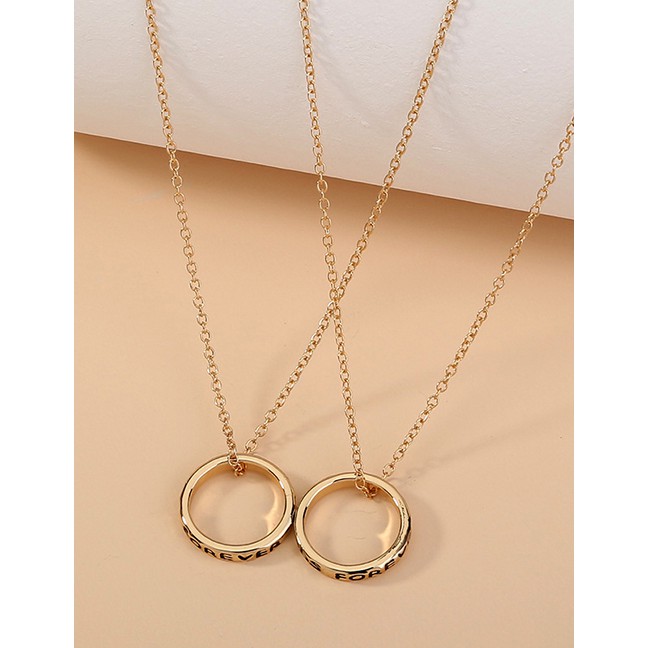 LRC Kalung Fashion Golden Color Circle Double Layered Letter Pendant Necklace P12449