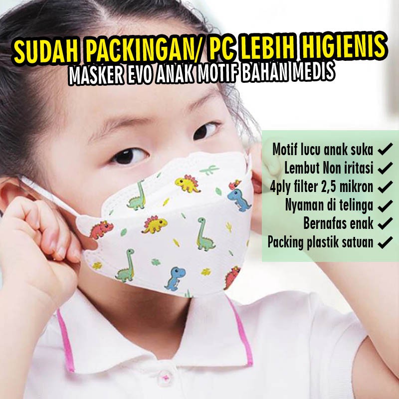 Masker evo kf94 anak motif cute lucu earloop disbosable 4ply lapis bukan kain ecer satuan import