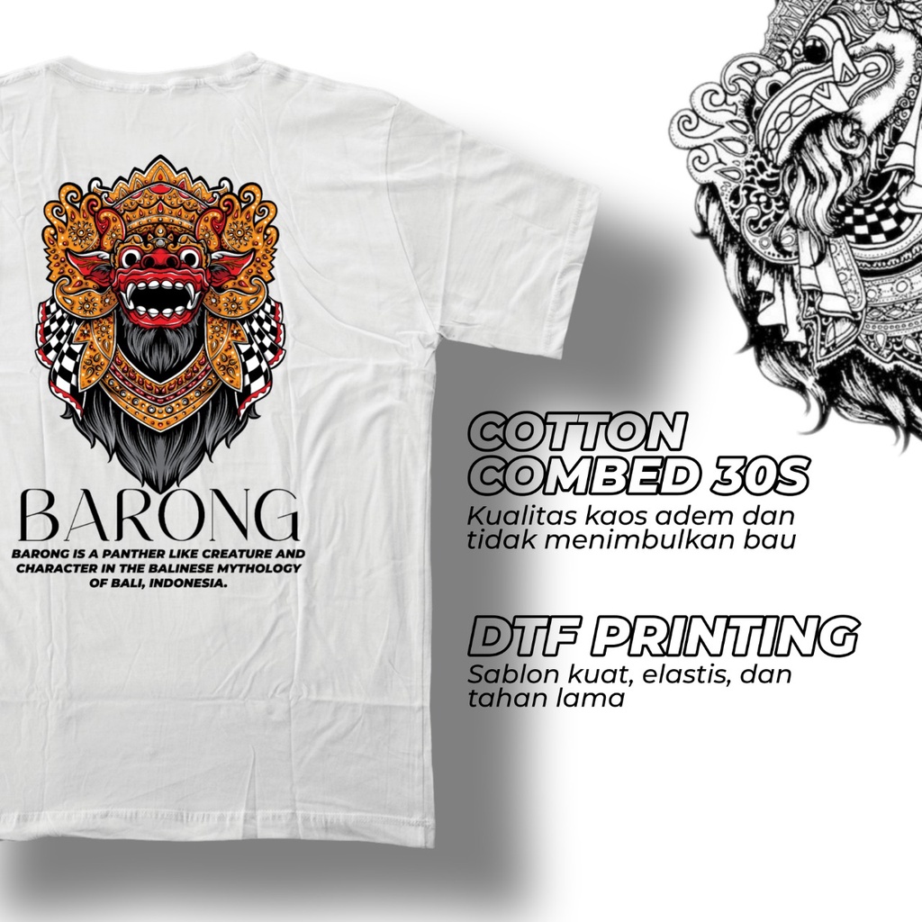 KAOS DISTRO motif BARONG BALI EDISI KEMERKEDAAN HUT R1 Ke 77 BAHAN CUTTON COMBED 30S / KAOS BAJU PRIA WANITA BISA COD