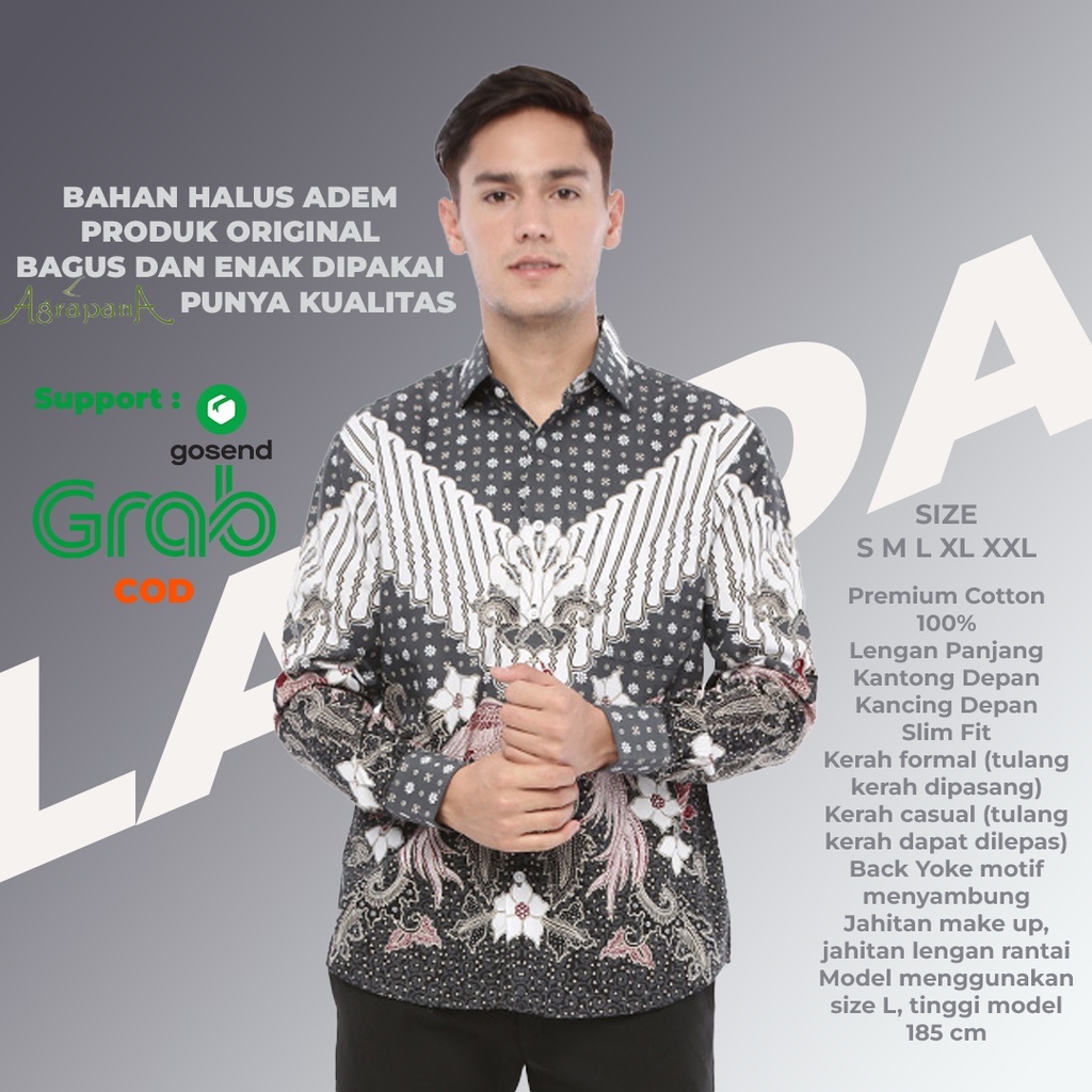 AO1D Labda batik pria lengan panjang slim fit modern premium mewah non furing coklat abu anak muda o