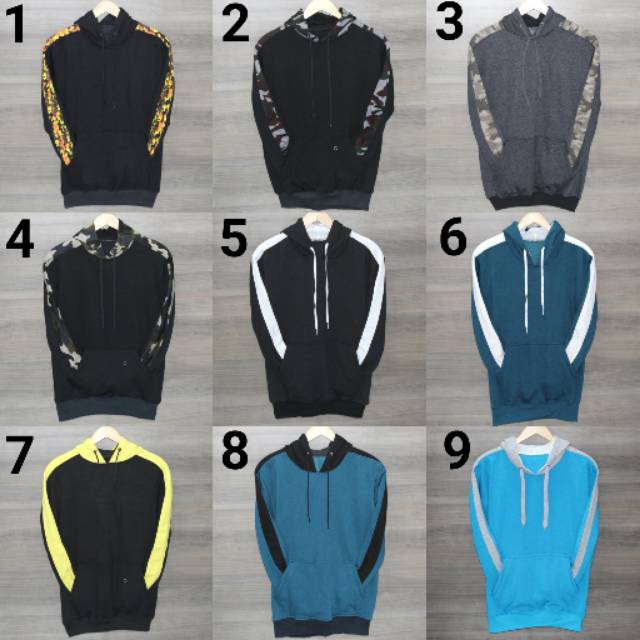 Jaket Hoodie Side Stripe Polet List Loreng Garis Camo Army Hitam - Abu - Biru