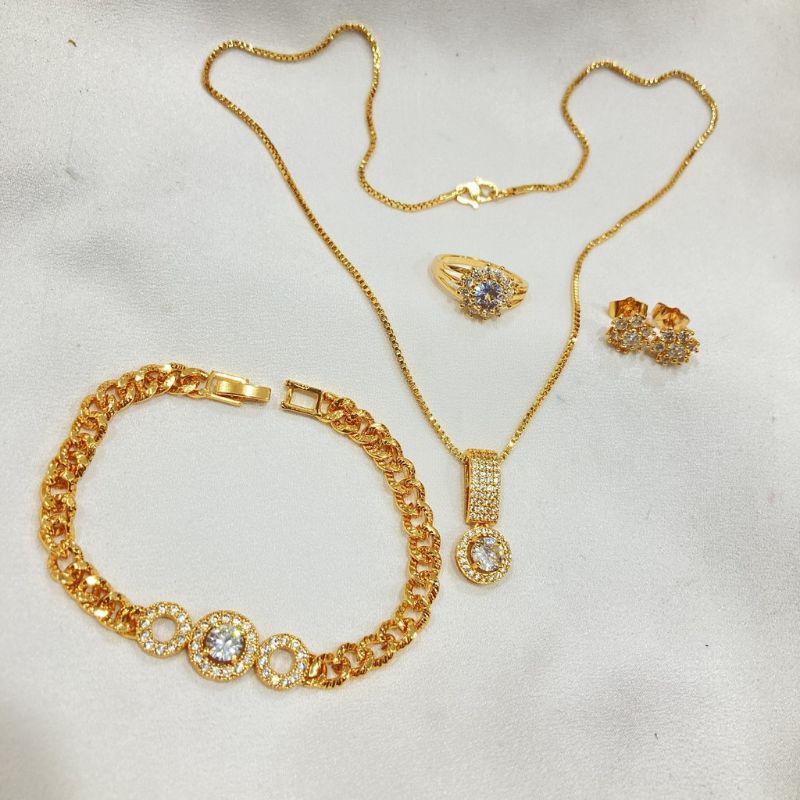 Set Perhiasan Lapis Emas Dewasa Permata Aksesoris Fashion
