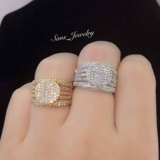 Promo Perhiasan Korea Cincin Berlian Lapis Emas Putih 24k Anti Karat Kilat Ready Bestseller Tgb Gfs