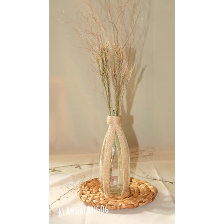 Medium Vas bunga kaca tali rami/ botol hias dekorasi bunga kering aesthetic classic series