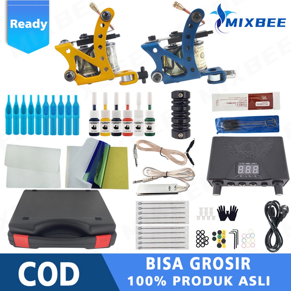 2 Mesin Tato Full Set dan kotak peralatan - Alat Tatto - Tattoo Machine - Set Tato