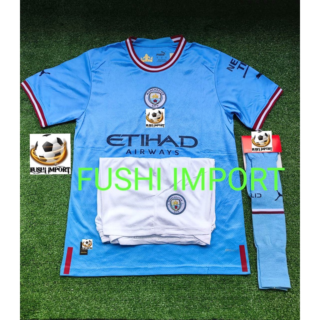 Setelan Jersey Baju Bola City Home Celana Putih 2022 2023 ( Fullset Satu Set ) Grade Ori