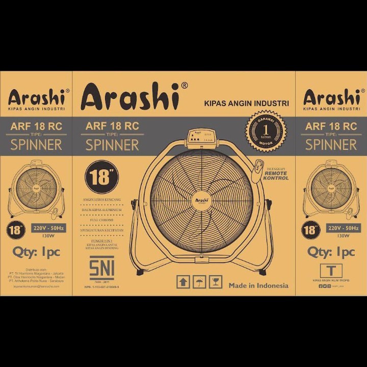 ARASHI Kipas Angin Floor Fan 18&quot; SPINNER - Garansi resmi 1 Tahun