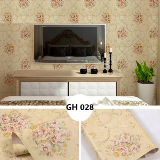 wallpaper sticker roll batik bunga pink 8m x 45cm 1 roll