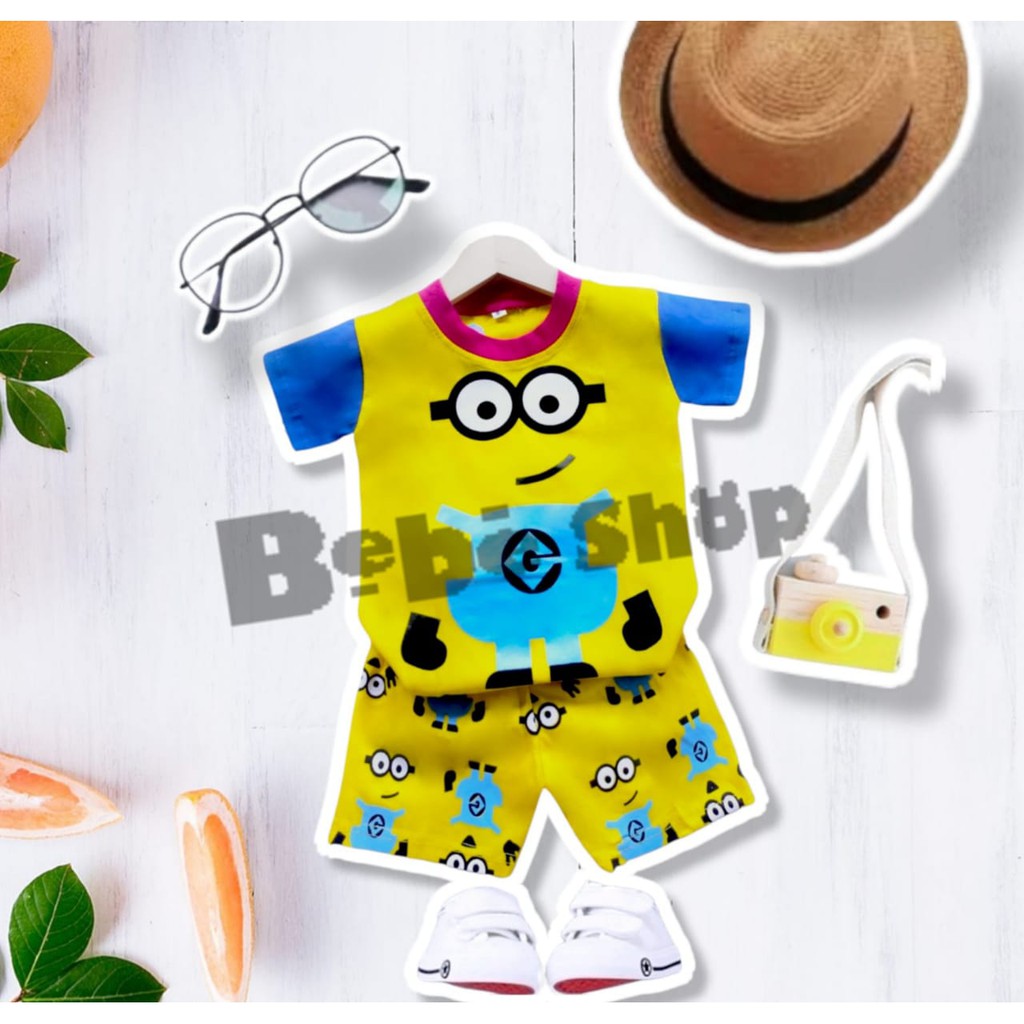 Setelan Baju anak Karakter Minion Usia 0 Sampai 7 Tahun