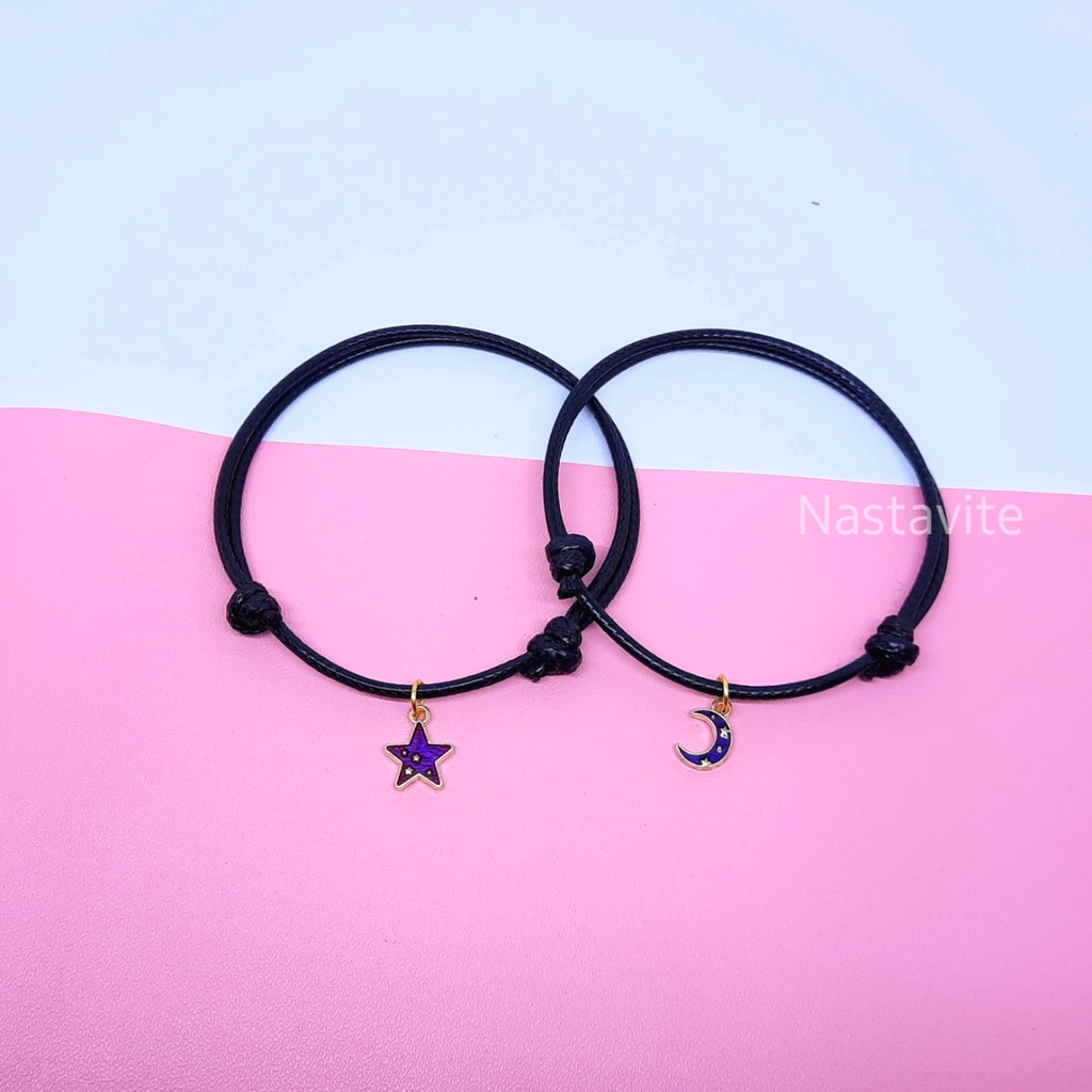 Gelang Couple pasangan sahabat bestie aesthetic liontin bulan dan bintang tali korea murah