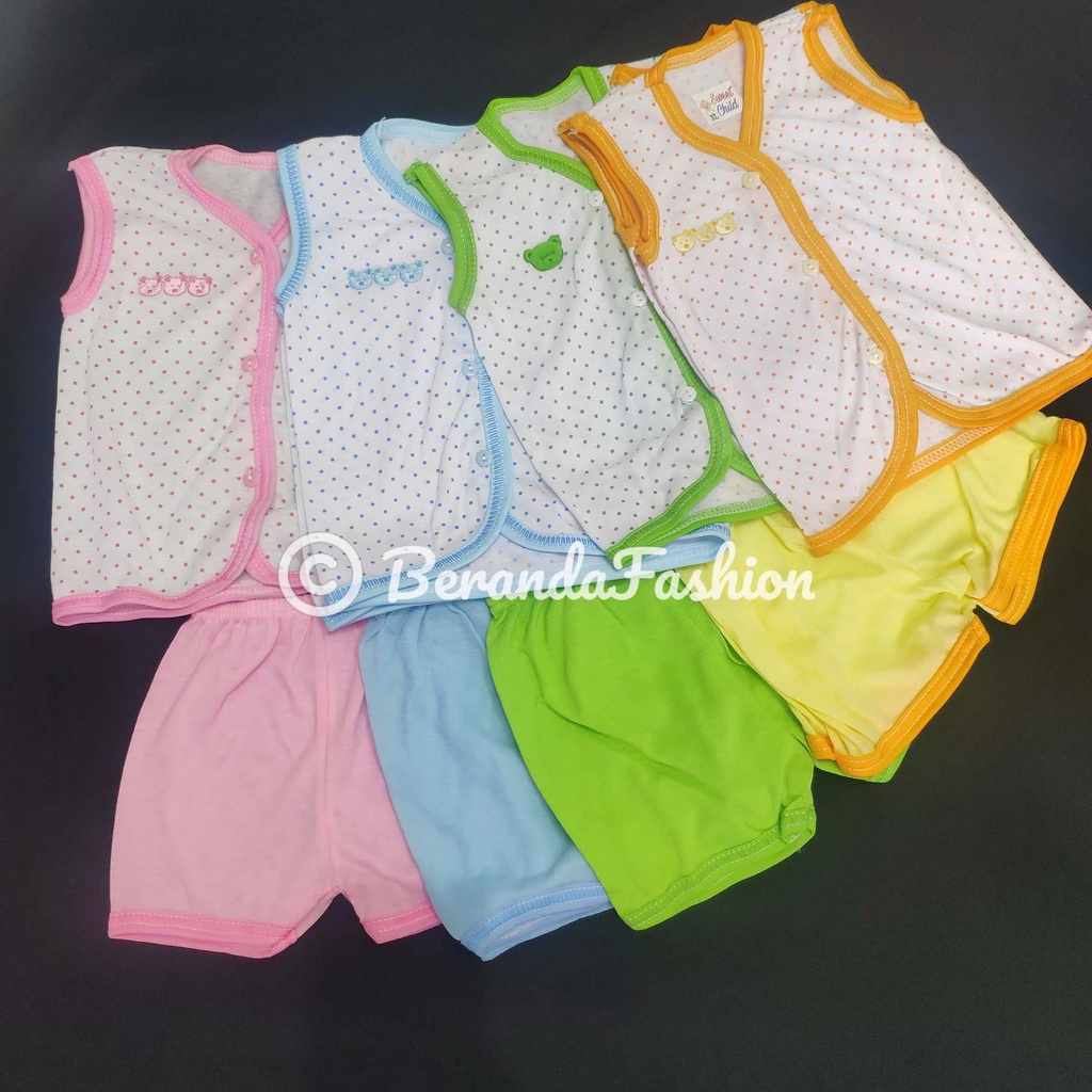 Set baju bayi lengan pendek import 3 bear lucu polka 0-1 tahun