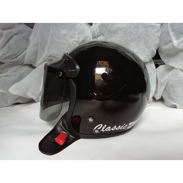HELM BOGO CLASSIC HITAM GLOSS KACA DATAR SMOKE