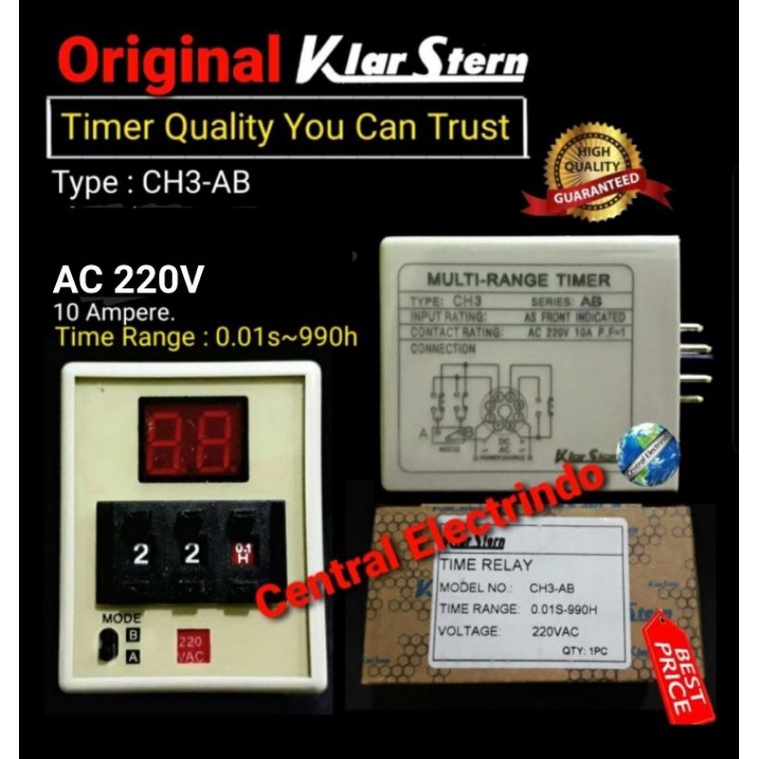 Timer Delay Relay CH3-AB 220VAC KlarStern.