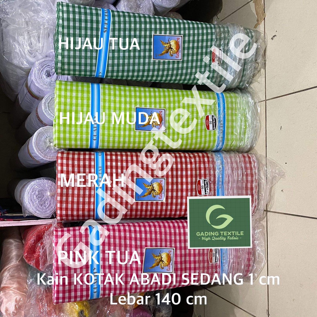 ( per 1 roll ) Kain motif kotak kotak ABADI sedang cele 1 cm rollan lebar 140 cm bahan alas taplak meja makan prakarya sekolah dekor dekorasi ruang ruangan craft kerajinan tangan schrunchie schruncie ikat rambut bando aksesoris fashion tutup galon