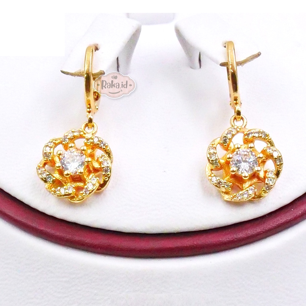 Anting Clip / Klip Mata Motif Bunga Mas Gold Perhiasan Aksesoris Wanita 965