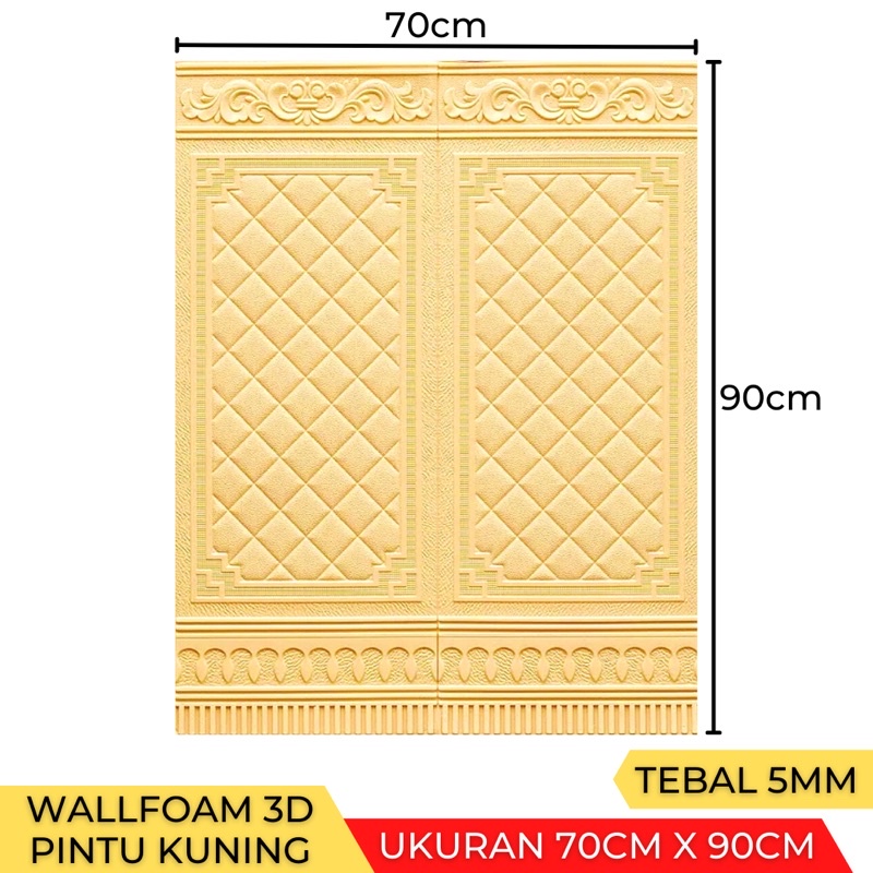 (Tebal 5mm- 6mm) Wallpaper Stiker Dinding 3D Foam Wallfoam Motif Batik Bata 70cm x 77cm-Pintu Kuning 5mm