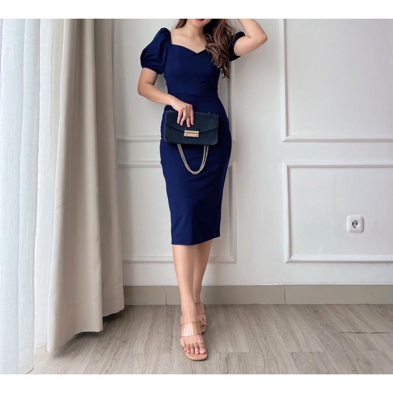 Midi Dress Wanita Hellena Casual bodycon