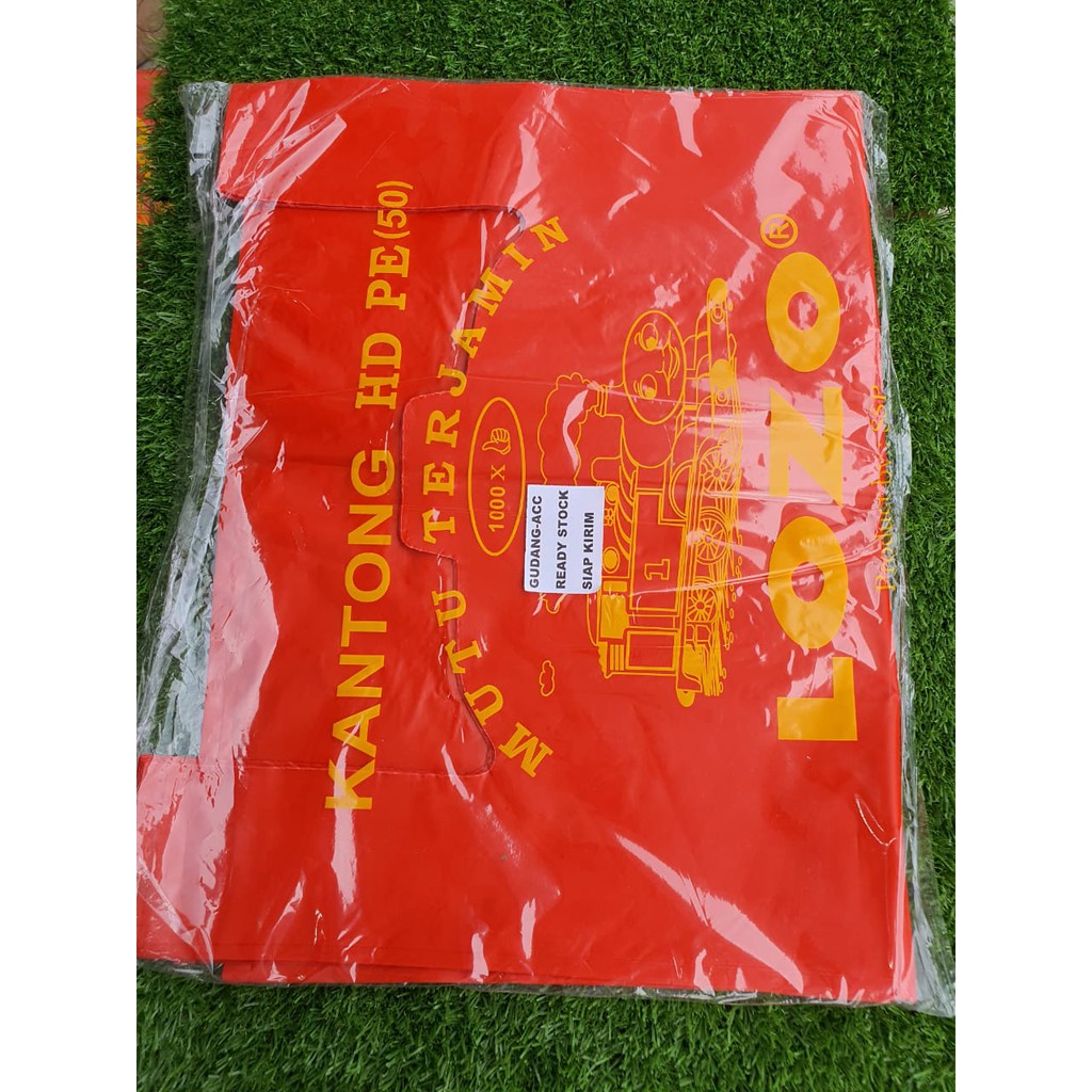 KANTONG Kresek Bahan Plastik Merek LOZO Loco Tebal Merah Ukuran 17 24 28 35 40 CM Merah