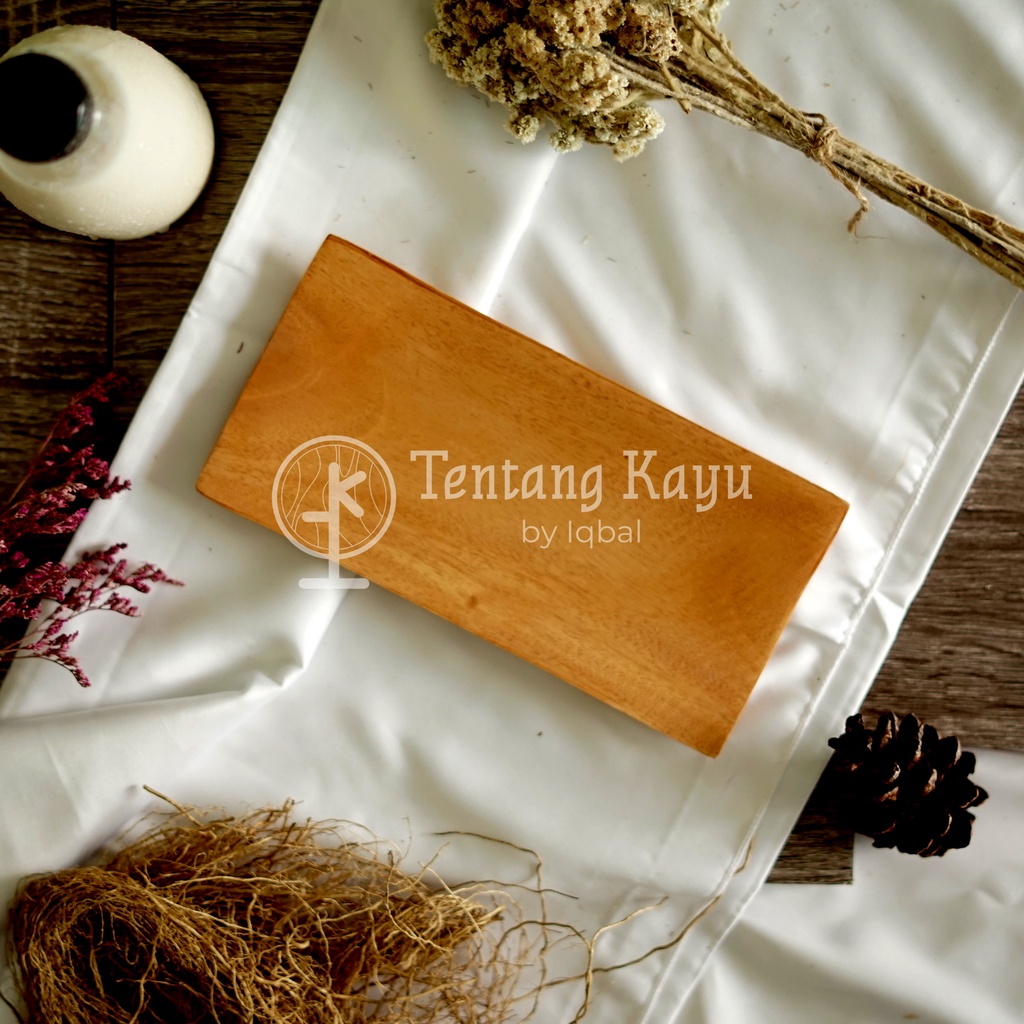 Piring Saji Kayu Cekung 10x20 cm Piring Kayu Persegi Panjang Piring Sushi Kayu