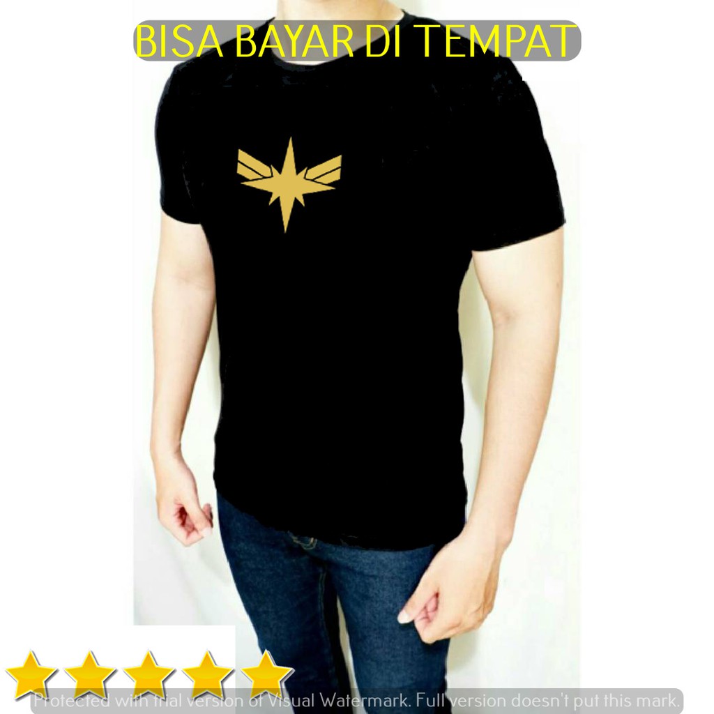baju gym pria kaos fitnes Captain marvel hitam