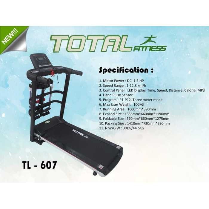 Jual Treadmill - Treadmill Elektrik - Treadmill Electric TL 607 Merk Total Diskon