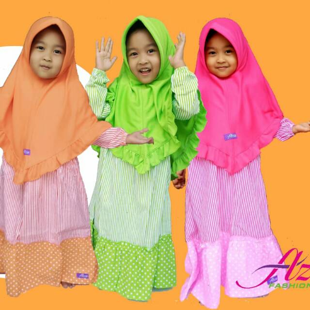 Gamis anak azza katun garis