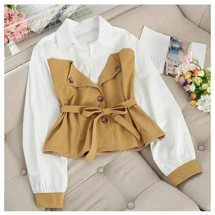 Vestia Blouse Atasan Kekinian Korean Style Wanita Tali Pinggang Baju Lebaran Wanita Elegan