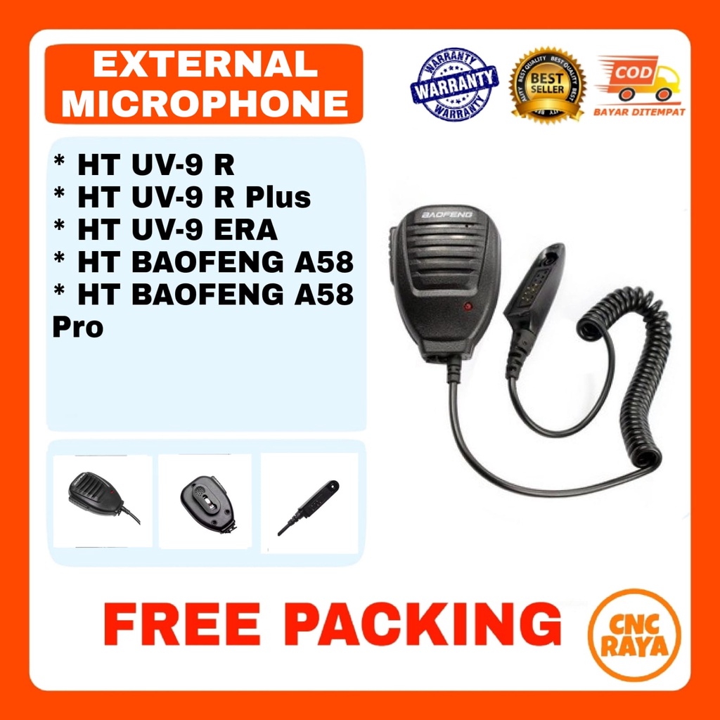 Ekstra Mic HT Baofeng UV-9r Plus / Era | Mikrofon Eksternal BF-A58 // A58 pro | mikrofon eksternal UV9R A58s A58-Pro handbrake speaker mic Handy talky Baofeng Bofeng