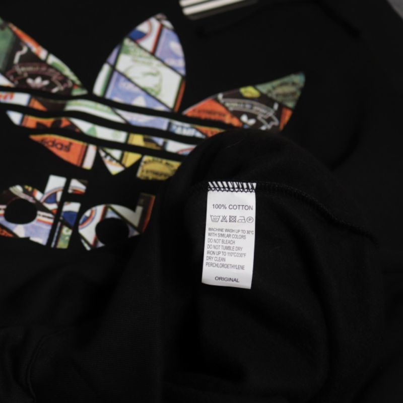 SWEATER HOODIE ADIDAS TREEFOIL MULTICOLOR HITAM AUTHENTIC FULLTAG