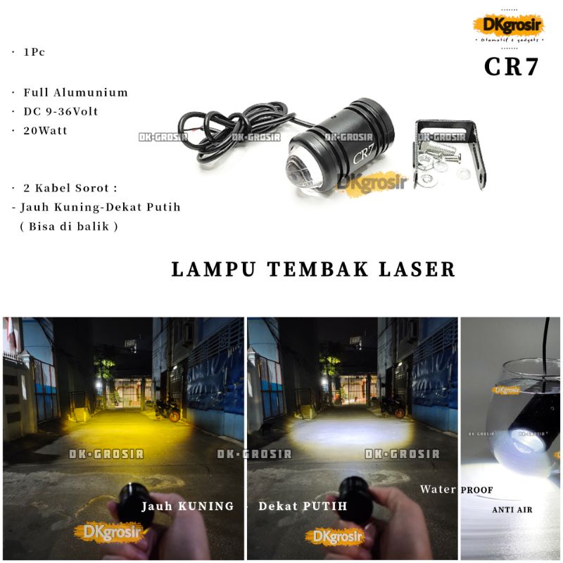 Lampu Tembak Laser jauh dekat Kuning Putih Waterproof CR7