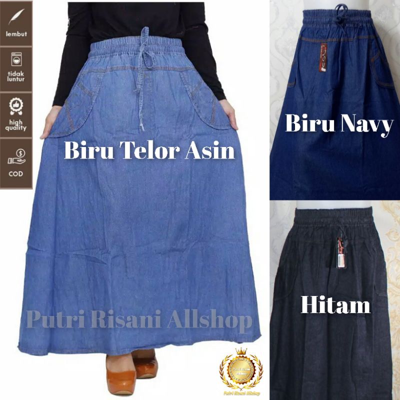 Rok Panjang Wanita Model A Bahan Soft Jeans (BB ± 40-65 kg / All Size Dewasa)-1
